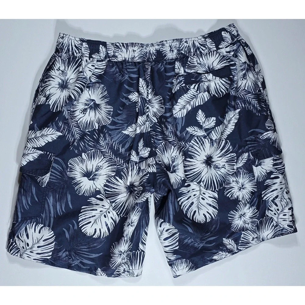 The Foundry Supply Co Men's 2XL Swim Trunks‎ Navy Blue Tropical Hibiscus Floral